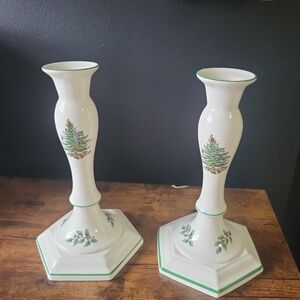 Spode Christmas Tree Candlestick Holders – Pair